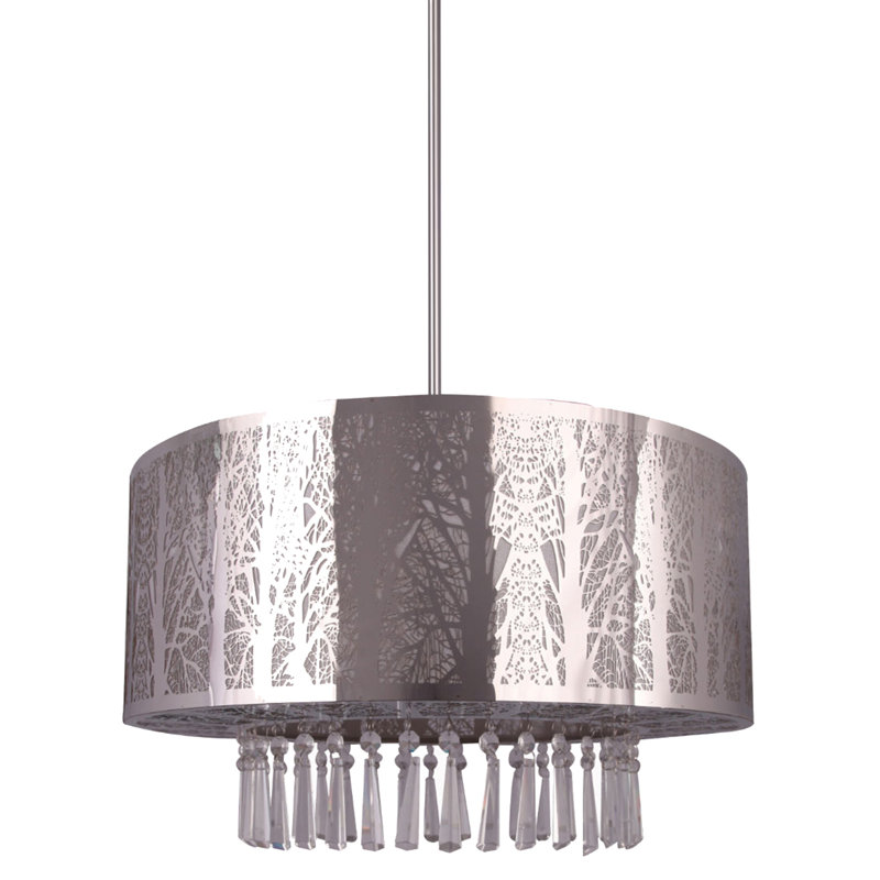 Whisper 3 - Light Dimmable Drum Chandelier, Chrome, 39" H x 16" W x 12" D