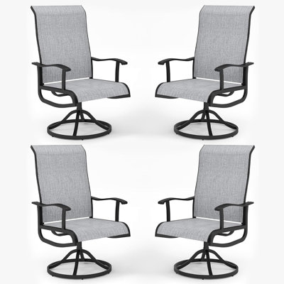 Ensemble de 4 chaises de patio à bascule pivotantes pour l'extérieur avec dossier haut en textilène résistant aux intempéries et structure en métal, capacité de 350 lb, ensembles de chaises d'extérieur pour terrasse de jardin, gris