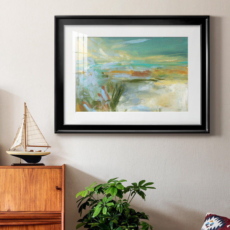 Plage de sable - peinture encadrée, H 22,5 po x l 30,5 po x P 1,5 po, Cadre noir