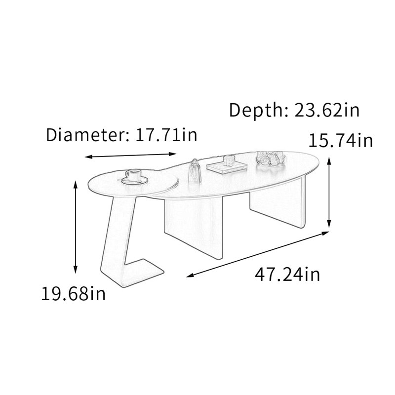 Ensemble de tables basses ovales Home Home avec base en métal, 15,74 po H x 47,24 po L x 23,62 po l, Noir, Noir