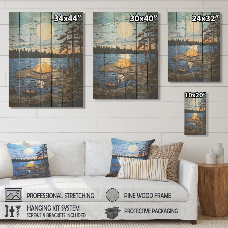 «Camping By The Late - Camping Travel On Wood Print», H 20 po x l 10 po