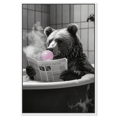 Art Remedy Funny Bathroom Art Canvas Steaming Bath Bear