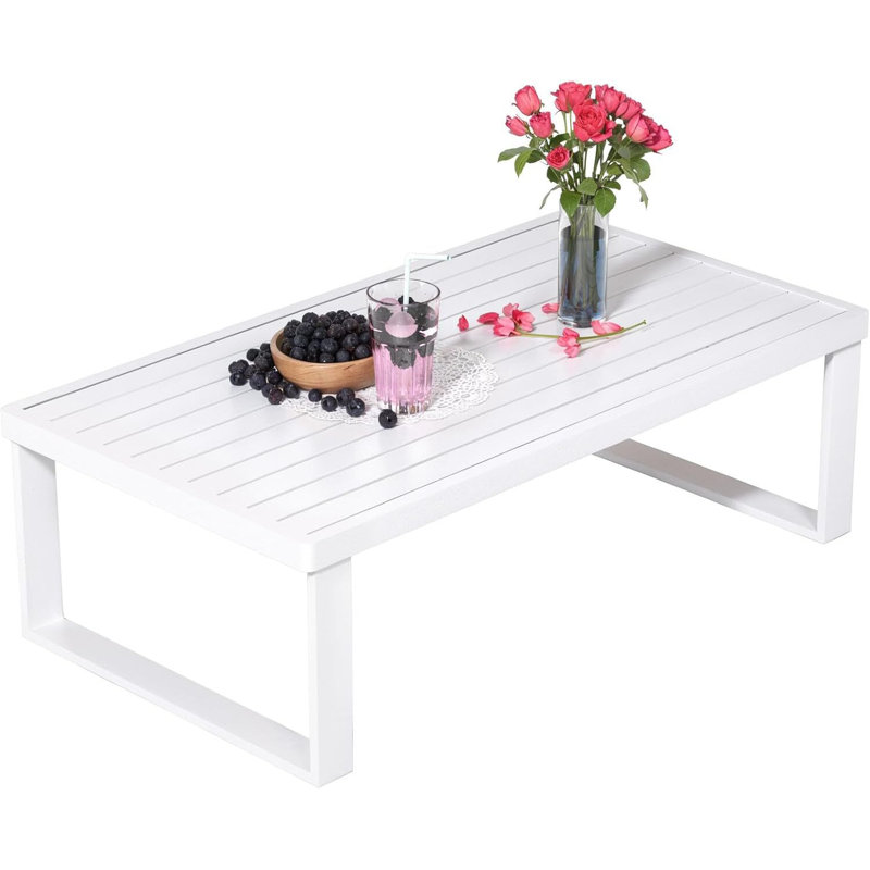 Aluminum Outdoor Coffee Table - Rectangle Patio Tables for Deck, and Poolside, Black, Aluminum