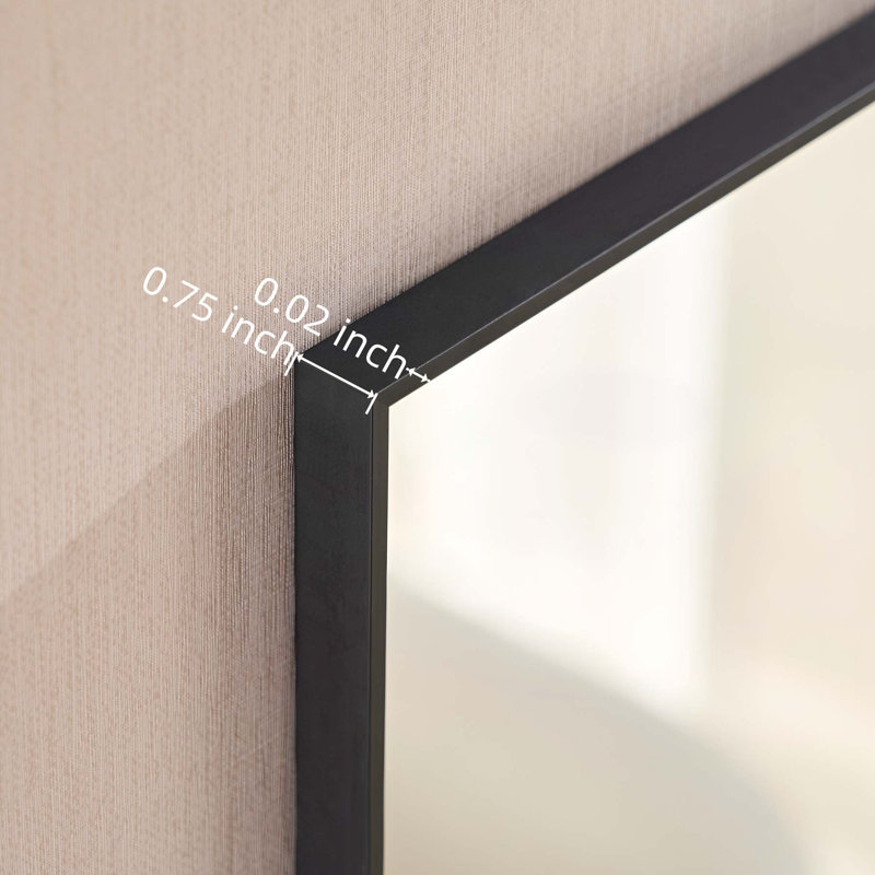 60x22 Inch Glossy Black Bathroom Mirror, Wall-Mounted Rectangular Vanity Mirror with High-Definition Float Glass and Minimalist Metal Frame