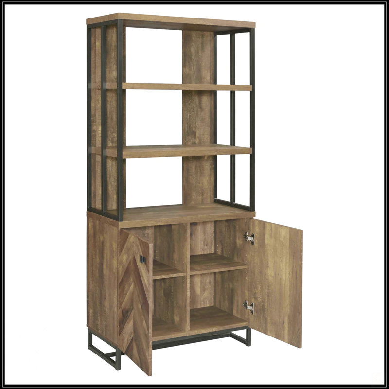 Rustic Oak Herringbone 2-Door Bookcase