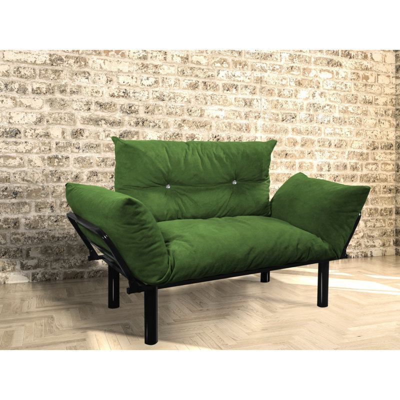 Causeuse, couleur kaki - futon compact pour le salon et la chambre à coucher. Les pieds hauts permettent de nettoyer facilement les planchers. Futon avec accoudoirs Variants. Assemblage simple avec instructions incluses. Aucun outil supplémentaire