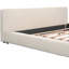 Lit tapissier beige pour une allure de chambre à coucher moderne, grand lit, bonne capacité de charge, lit minimaliste élégant, très grande répartition du poids par lattes