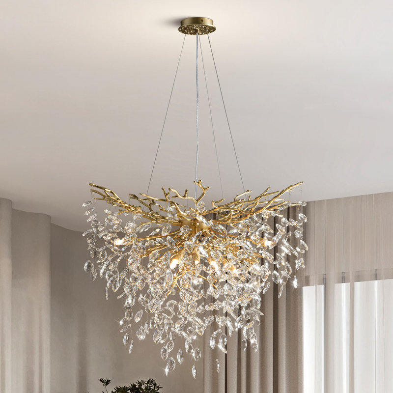 Lustre en cristal chromé 10 lumières Modern, Doré, H 27,56 po x l 31,5 po x P 31,5 po