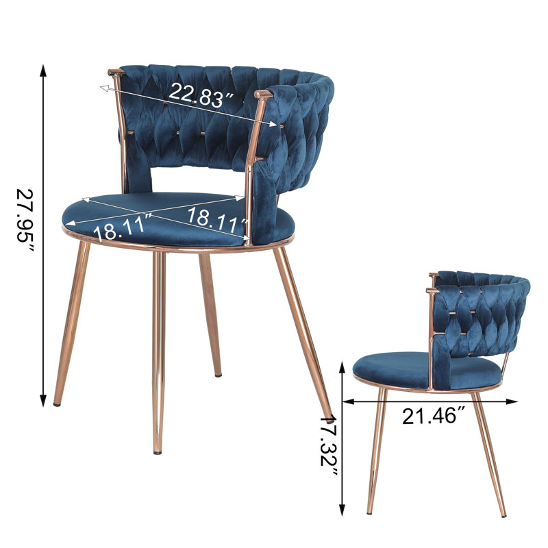17.72'' H Velvet Upholstered Metal Side Chair, Dark Blue