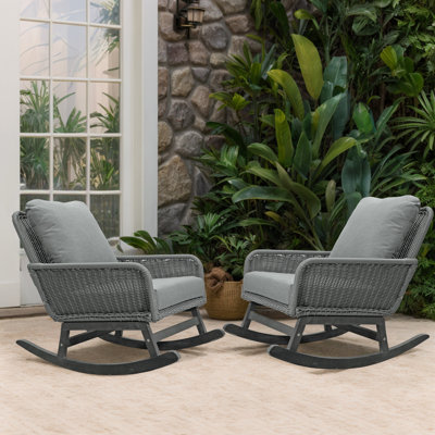 Set of 2 Outdoor Patio Rattan Rocking Chair With Cushions