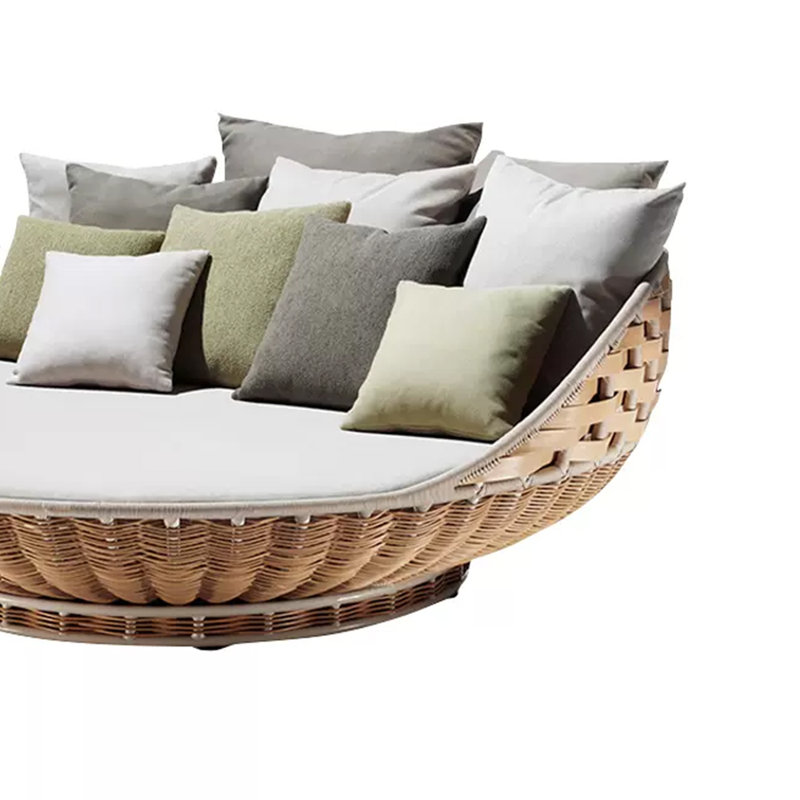 62.99'' Wide Circle Wicker Patio Daybed with Cushions, Gray, Brown