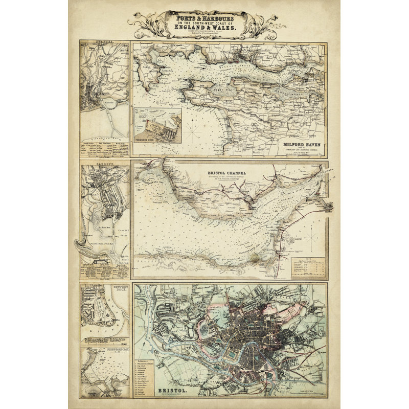 Map of the Coast of England II - Graphic Art, 122 cm H x 81 cm W, Wrapped Canvas