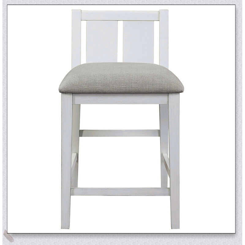 Ensemble 3 pièces à hauteur de comptoir avec étalage, ports USB et chaises rembourrées en tissu de style transitionnel blanc et gris