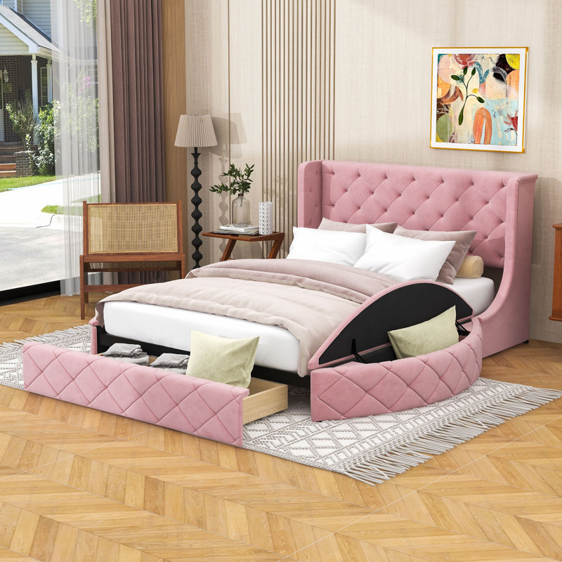 Grand lit plateforme Jorina, Rose