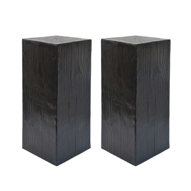 Wood-Look Square-Column Mgo End Table,  H33.75",Wood-Like Distressed Finish, Mix With Different Heights, Indoor Outdoor Use