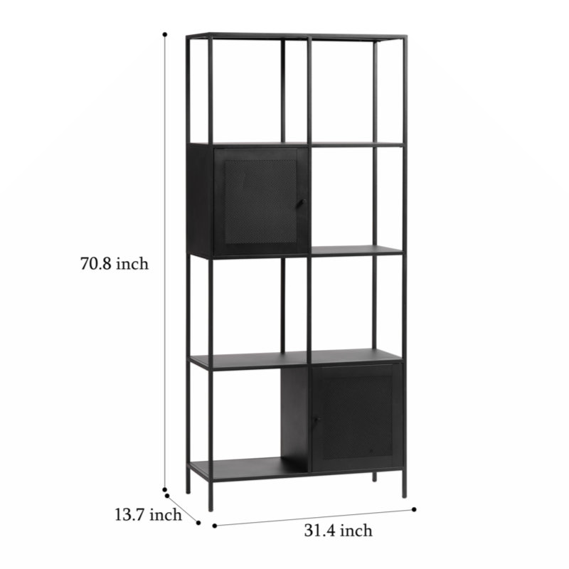Black Metal Etagere Bookcase with Doors