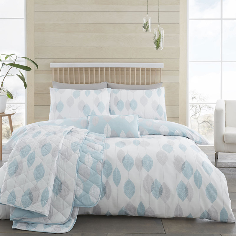 Afiq Floral Duvet Cover Set with Pillowcases, Grey, Single Duvet Cover + 1 Standard Pillowcase