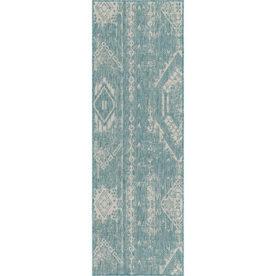 Tapis d'extérieur équivine de couleur turquoise-ivoire clair