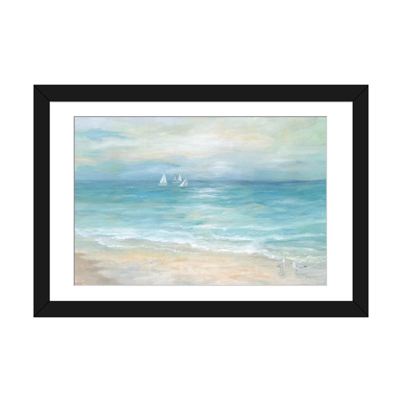 «Island Beach Landscape», reproduction sur toile, H 16 po x l 24 po x P 1 po, Papier d'art encadré noir, Blanc