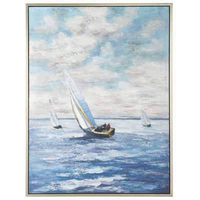 Blue Sails - Hand Painted Stretched & Framed Canvas Wall Art