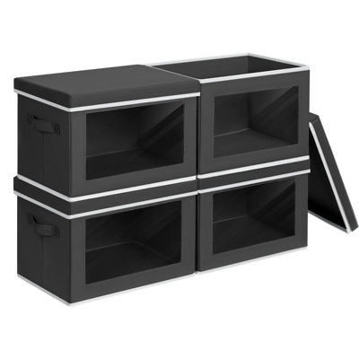 Paquet de 4 bacs de rangement en tissu pliables avec couvercle pour fenêtre de bureau