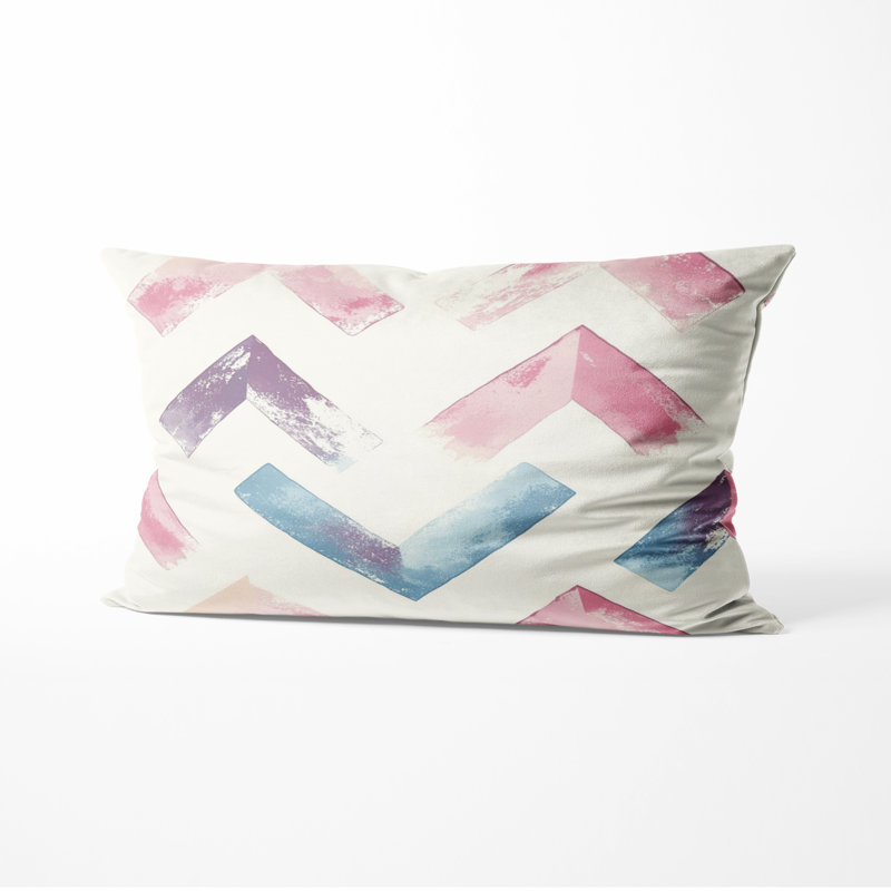 Coussin décoratif moderne à imprimé zigzags rouges, H 12 po x l 20 po