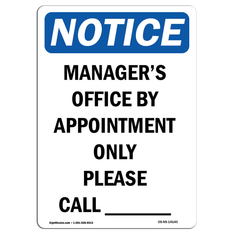 Manager's Office by Appointment Sign
