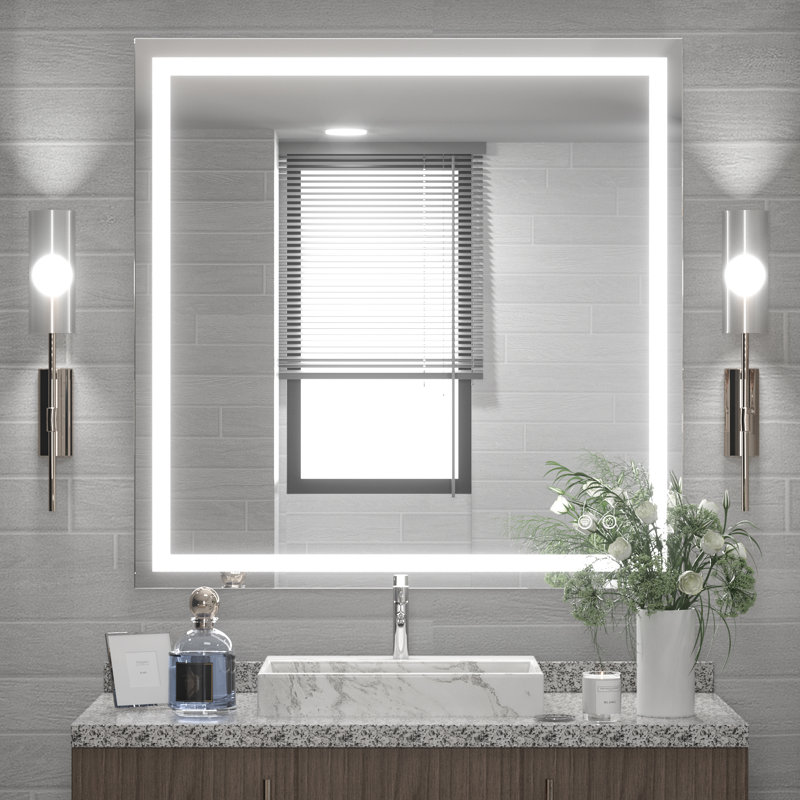 Martrez Frameless LED Lighted Bathroom / Vanity Mirror with Brightness Adjustable, Memory Function, Anti-fog, 36" x 36"