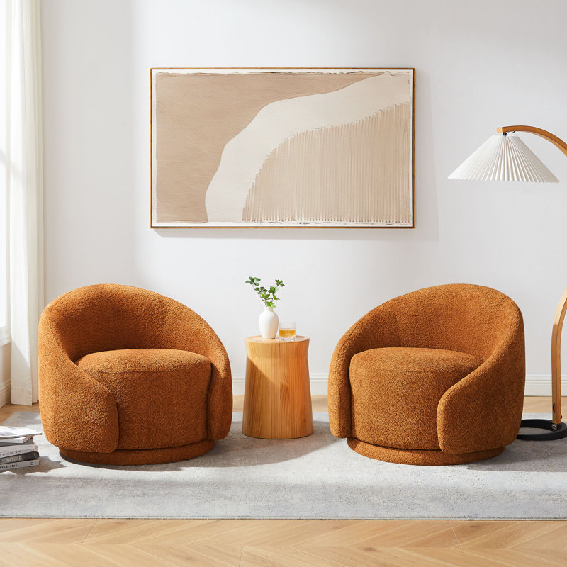 Blaklee Upholstered Swivel Barrel Chair, Curry Boucle