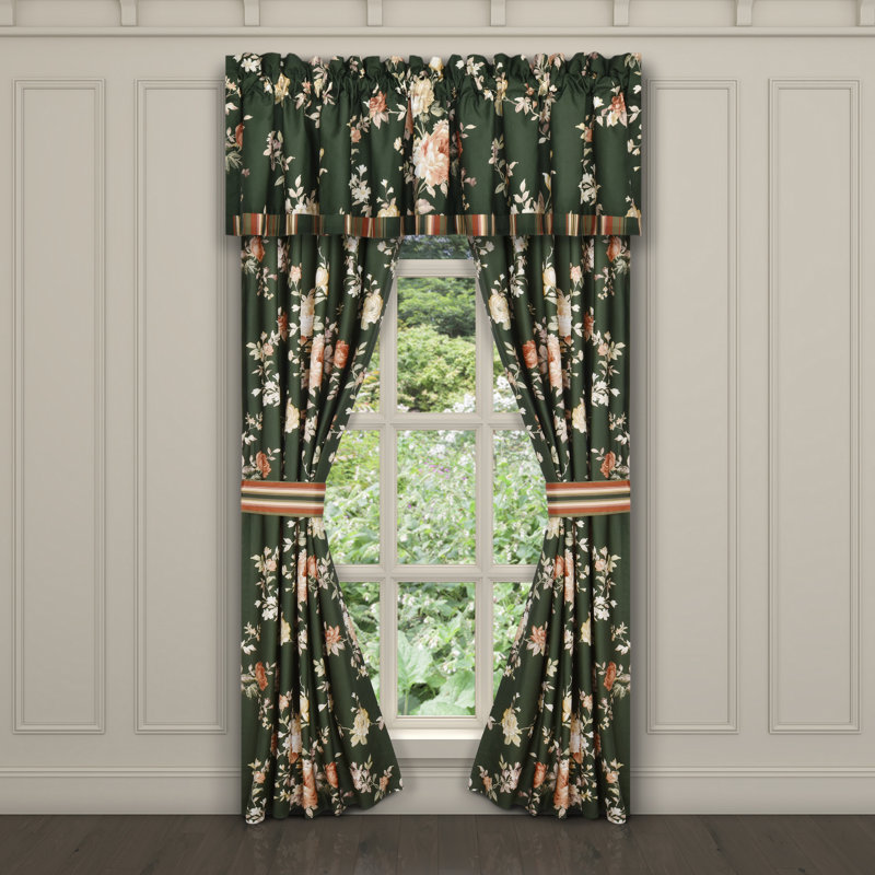 84" Forest Green Floral Cotton Polyester Window Panel Pair