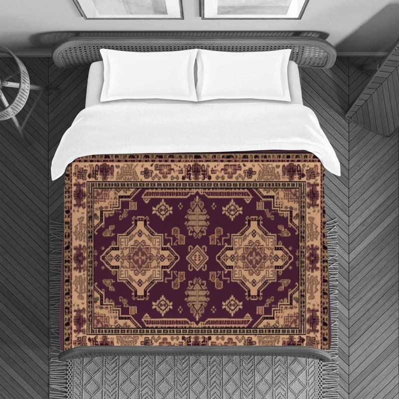 Machine Printed Duvet Cover, Twin Duvet Cover, Purple/Beige Oushak