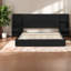 Très grand lit avec rangement, cadre plateforme moderne en MDF, maison noire contemporaine