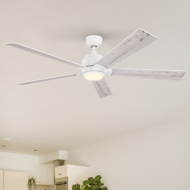 60'' Ceiling Fan with LED Lights, White, Light Wooden Pattern