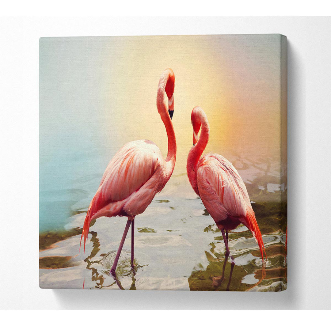 Flamingo Sonnenuntergang Quadratischer Leinwanddruck