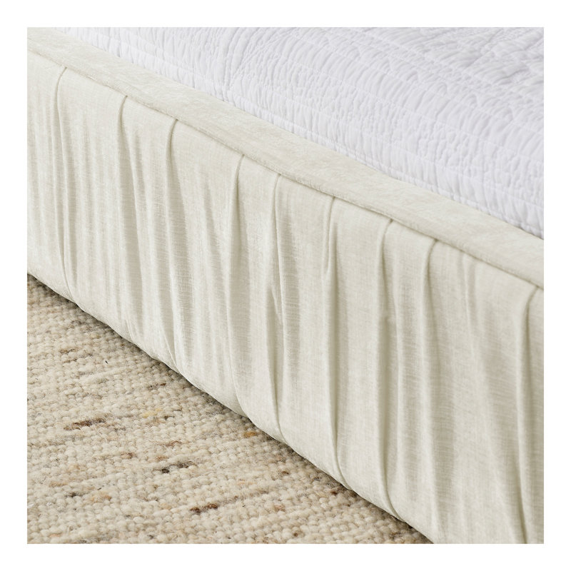 Queen Size Upholstered Bed Frame With Chenille Fabric With Pleated Design,Grounded Queen Size Platform Bed With Headboard And Frame. No Box Spring Needed-Beige