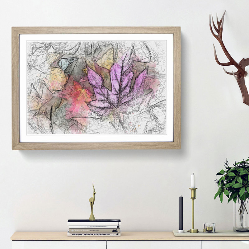 Colourful Autumn Leaves in Abstract - Picture Frame Graphic Art Print, 36cm H x 48cm W x 2cm D, Oak Framed