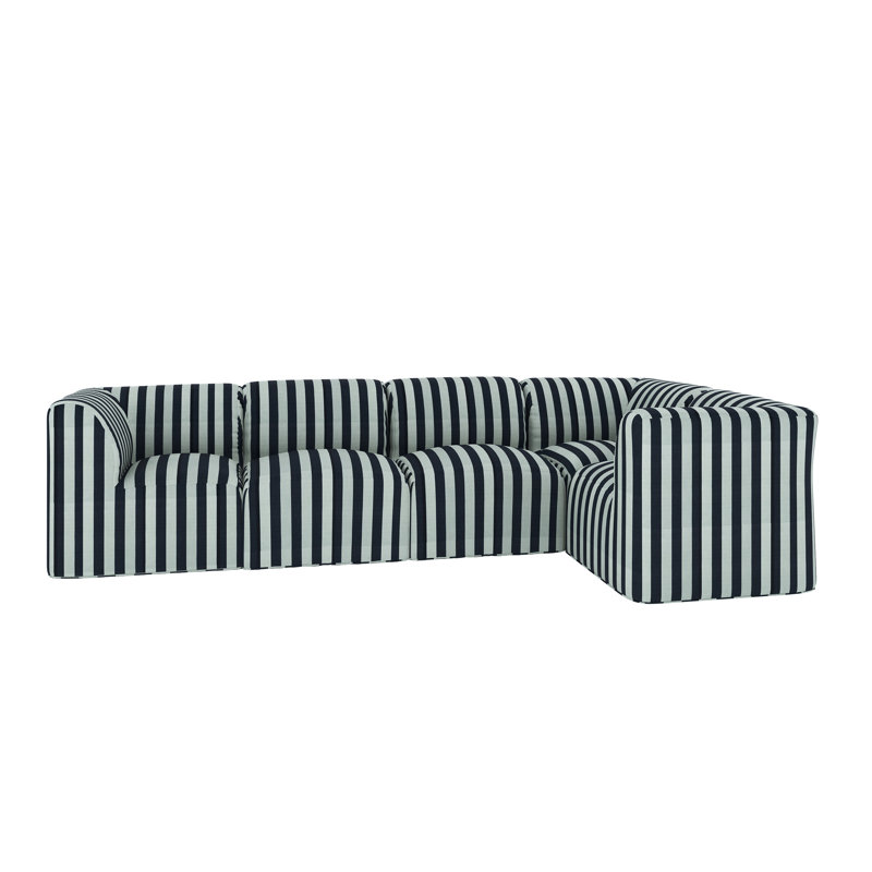 Canapé modulaire d'extérieur de 5 pièces 124 po Praia Sunbrella®, Sunbrella® rayé à brume expressive
