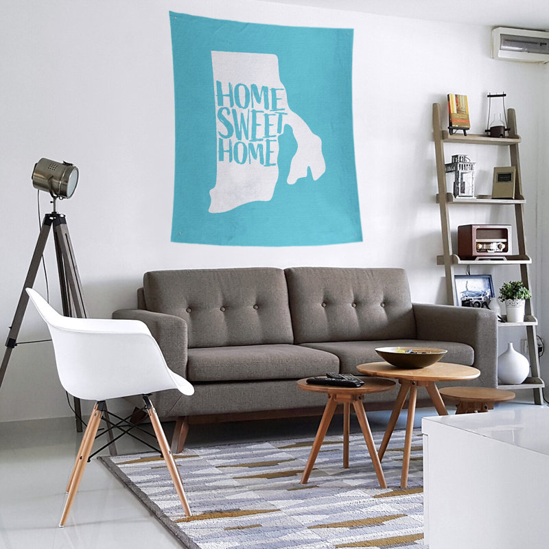 Tapisserie murale Home Sweet Rhode Island, H 104 po x l 88 po, Bleu sarcelle