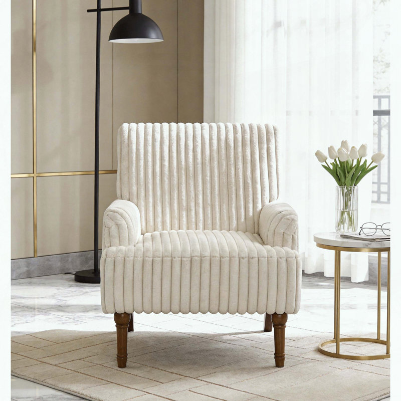 Fauteuil d'appoint en velours côtelé large Wale - Pieds en bois massif de 9 po - Beige, Beige