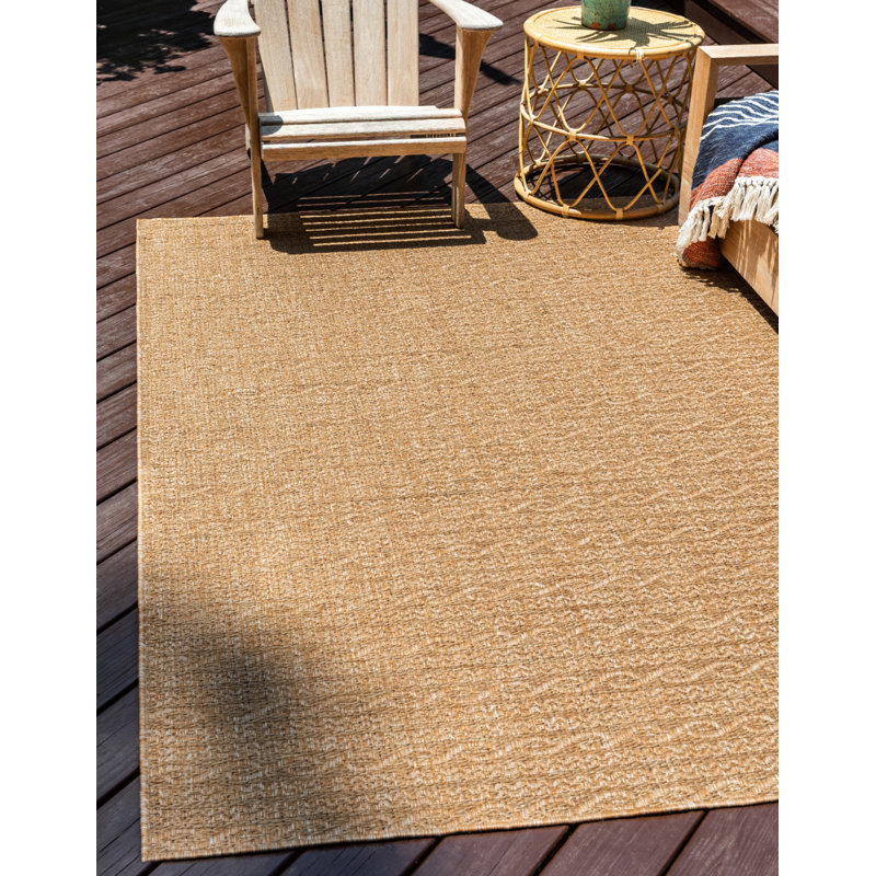 Tapis pour l'intérieur et l'extérieur à motif abstrait gris Snelling, Rectangle 7 pi x 10 pi, Light Brown