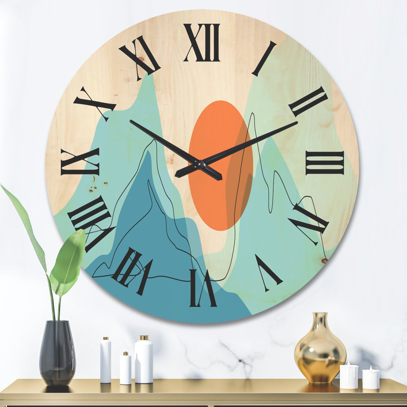 Horloge murale lune au-dessus de montagnes abstraites I, Grand