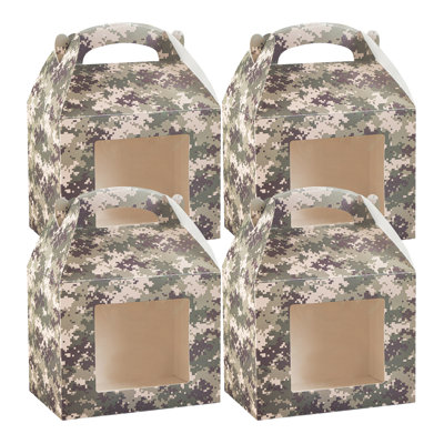 Restaurantware Gable Gift Boxes Pack of 100 Paper Treat Boxes 10 x 7 x 8 Inches With Window, Disposable Camouflage Containers, Freezer-safe, For Weddings or Birthdays