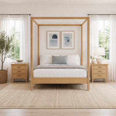 Solid Wood King Size Canopy Bed Frame Four Poster Platform Bed with Slats Support, No Box Spring Needed for Comfortable and Stylish Sleep
