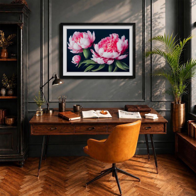Royal Peonies - Framed Print, Black , 46cm H x 64cm W x 2cm D