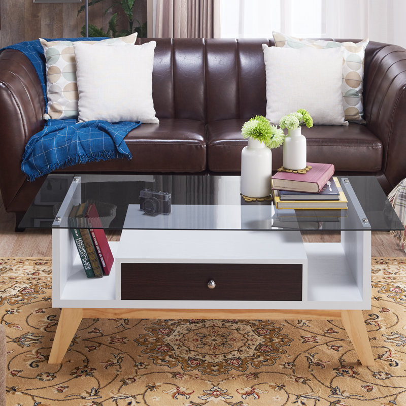 Levi Glass Top Single Coffee Table, Espresso/White