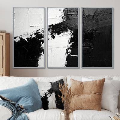 Monochromatique dérive des ombres dans le noir III - art mural transitionnel - ensemble de 3