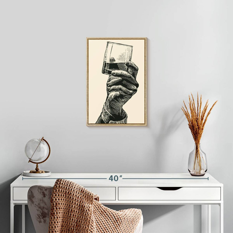 Whiskey In Hand, Floating Frame Natural Wood, 13" x 19"