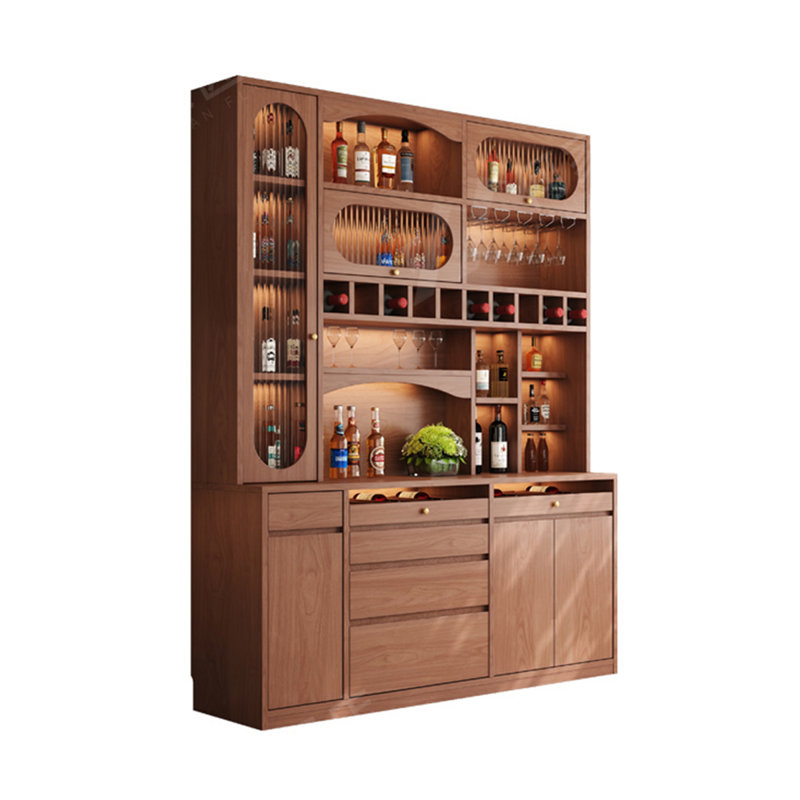 70.87" Solid Wood Wine Cabinet, Glass Door Display Cabinet, Light Luxury Home Storage Cabinet