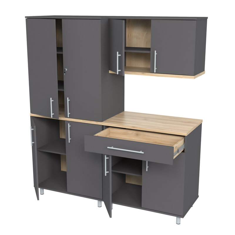 Jezelle 3 Piece Storage System, Dark Gray/Maple
