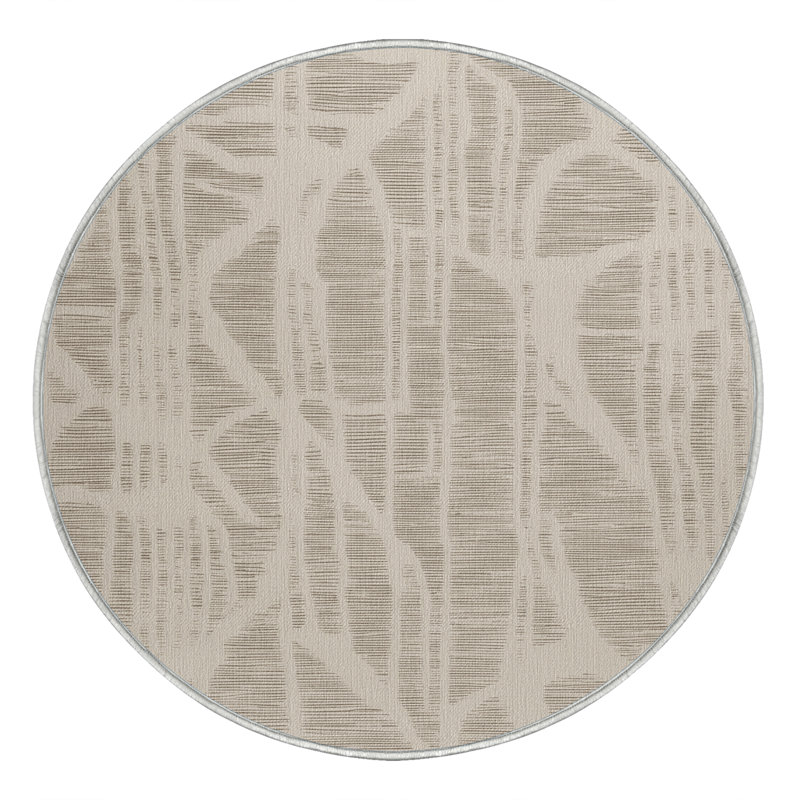 Machine Washable Abstract Beige Area Rug, Round 8'